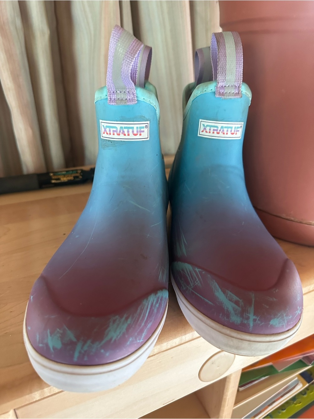 XTRATUF Gradient Slip-On Rain deck boots in Teal & Purple